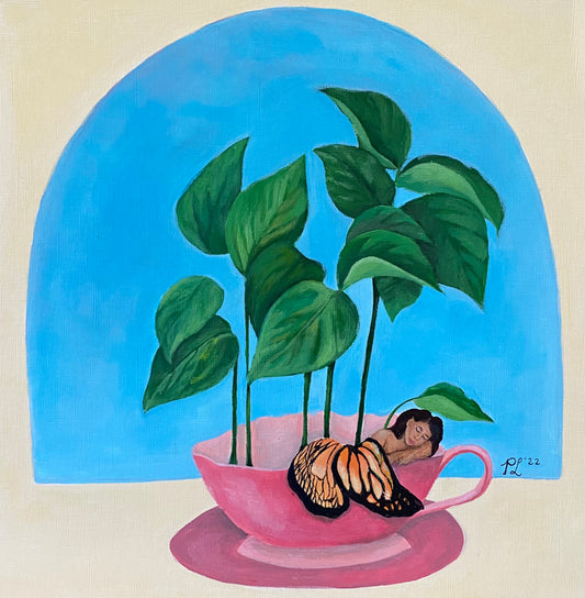 "Butterfly Girl with Pothos" Acrylic Study