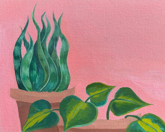 "Snake Plant and Philodendron" Acrylic Painting