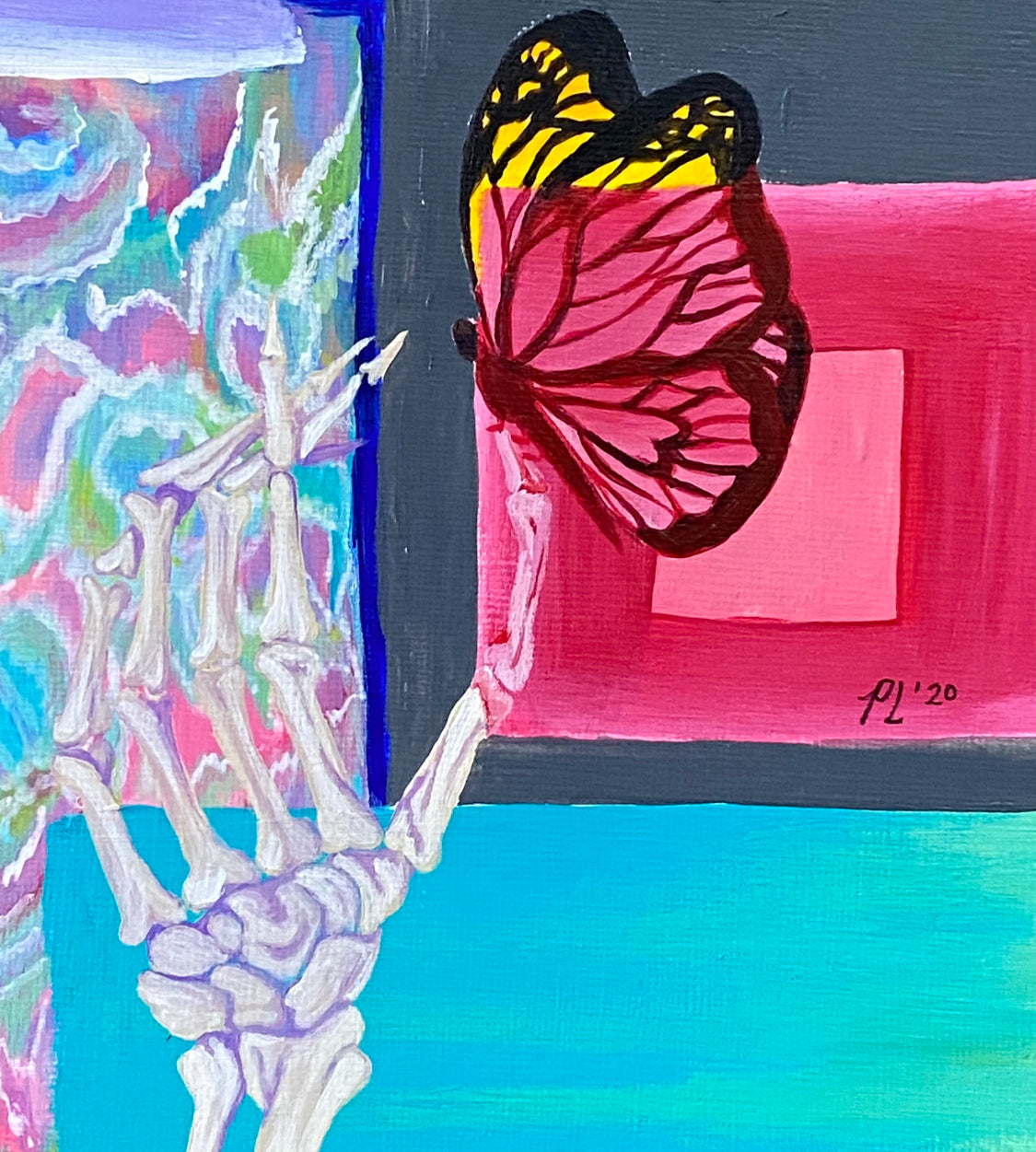 "Skull Hand with Butterfly" Acrylic Study