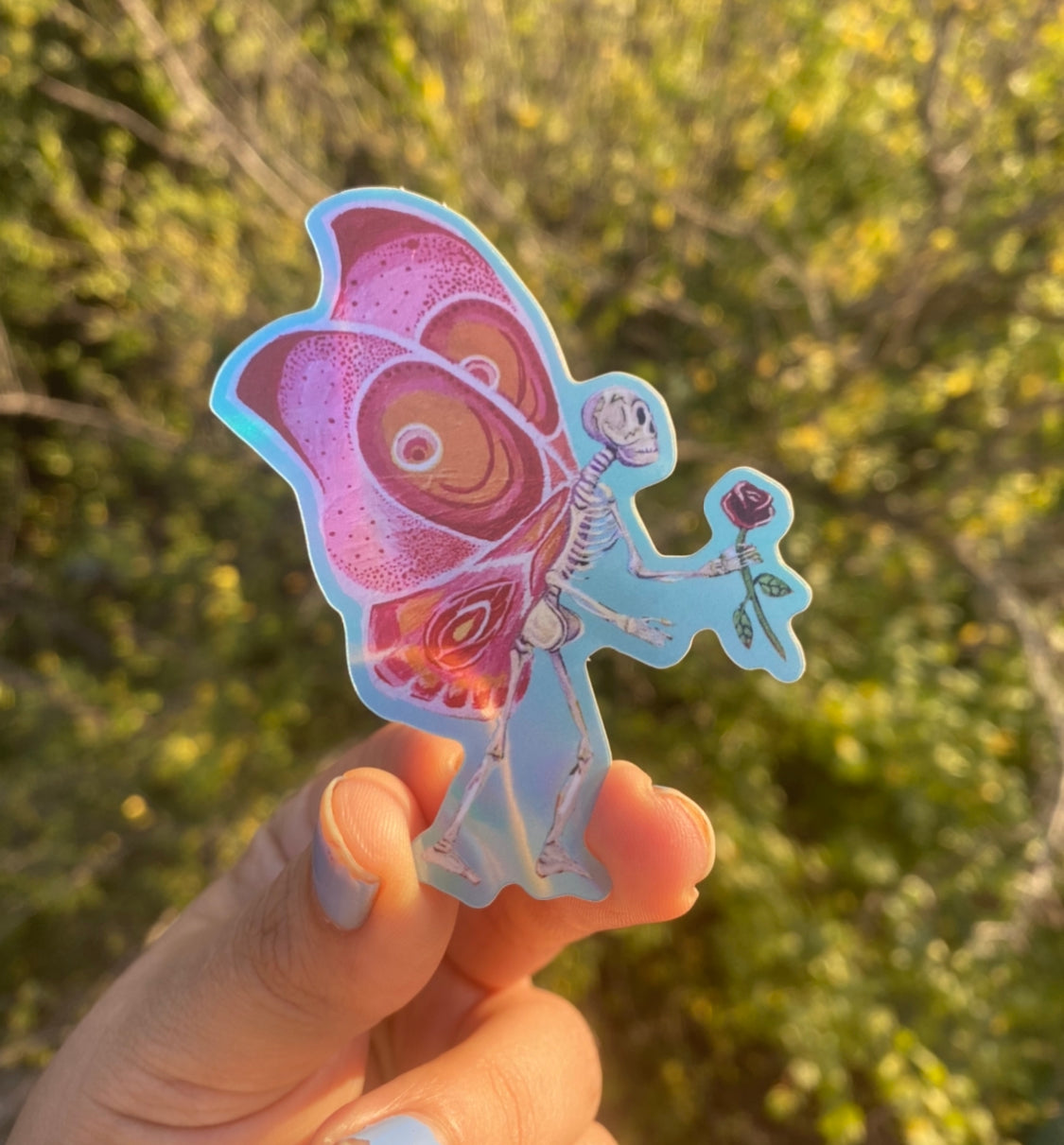 Skull with rose  Holographic Sticker