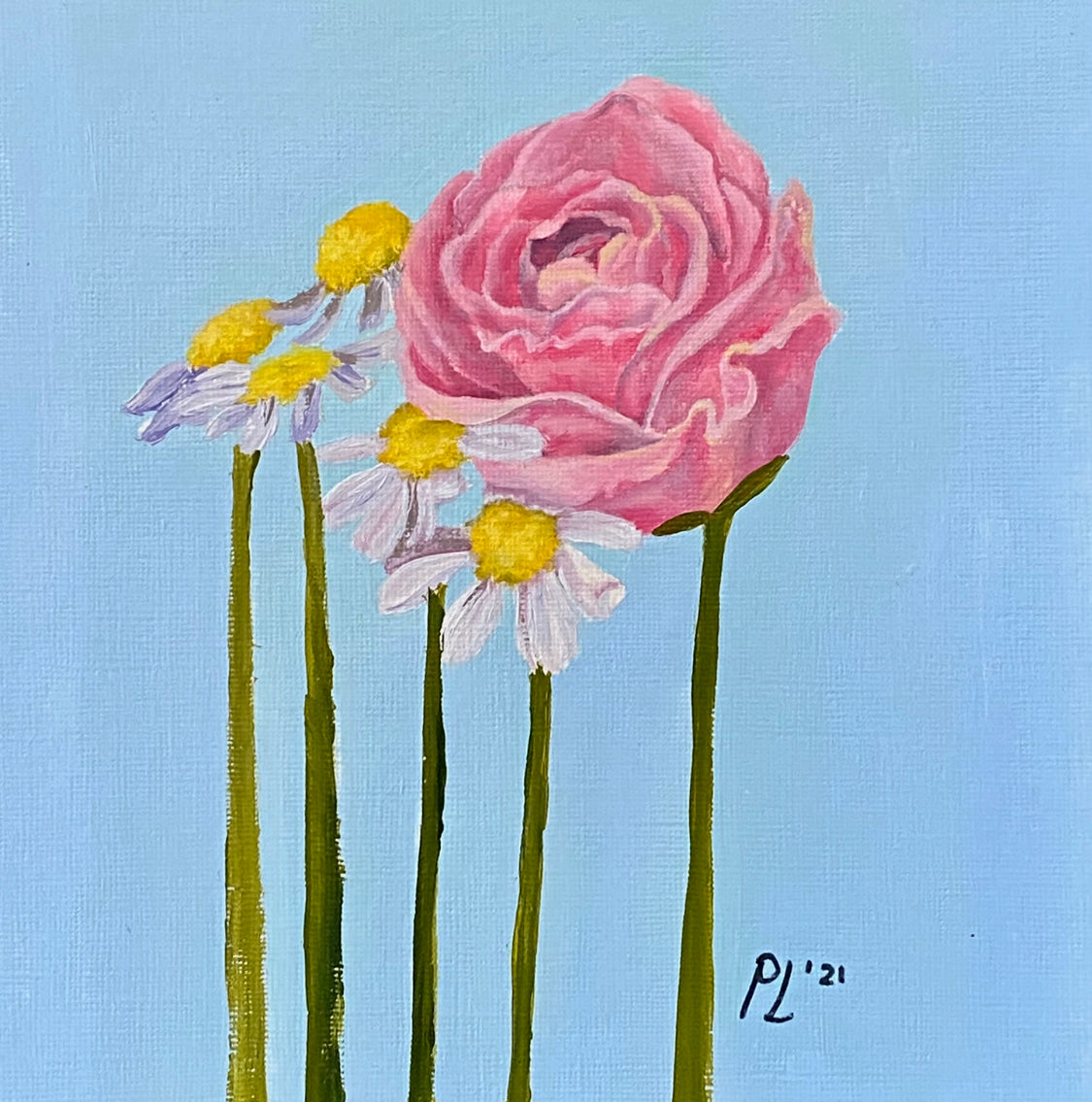 "Pink Rose and Chamomile" Acrylic Study