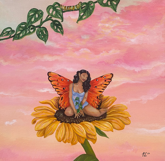 "Si te pudiera enseñar que un dia seras Mariposa" 12x12" Original Acrylic Painting